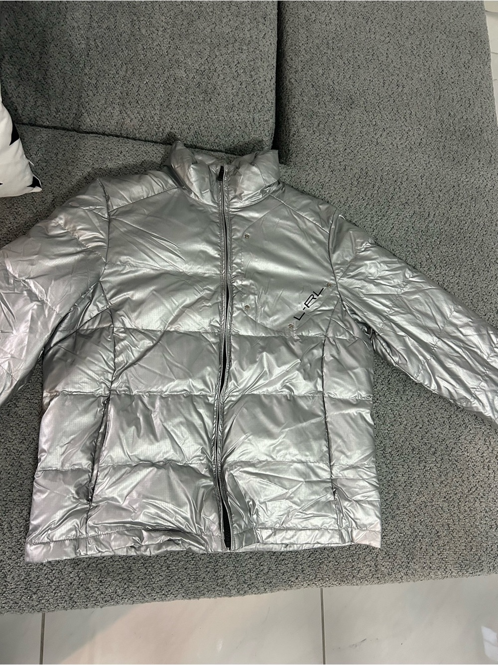 Lauren Ralph Lauren Silver Metallic Puffer Jacket